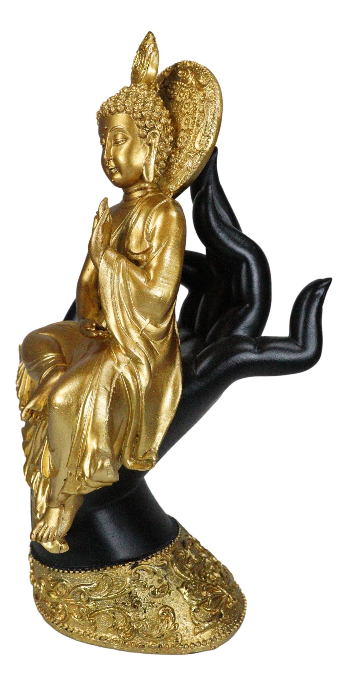 Feng Shui Golden Fire Buddha Gautama Meditating On Black Mudra Hand Figurine