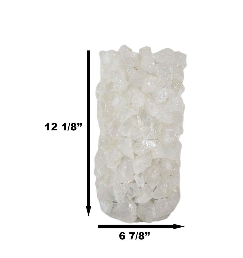 Pillar Quartz Crystal Mineral Stone Rocks Floral Vase Modern Accent Decor 12"H