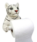 Jungle White Siberian Bengal Tiger Baby Cub Toilet Paper Holder Figurine 8.25"H