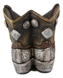 Ebros Rustic Western Cowboy Cowgirl Gold Tone Floral Boots Decorative Vase Pen Holder