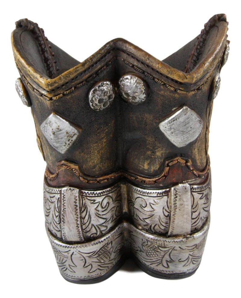 Ebros Rustic Western Cowboy Cowgirl Gold Tone Floral Boots Decorative Vase Pen Holder
