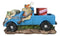 Buck Deer With Rifle In Blue Pick Up Truck With Tied Up Hunter On Hood Figurine