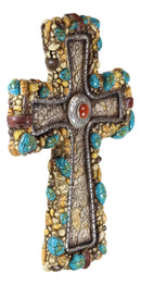Rustic Southwestern Stony Crackled Turquoise Rocks And Colorful Gems Wall Cross