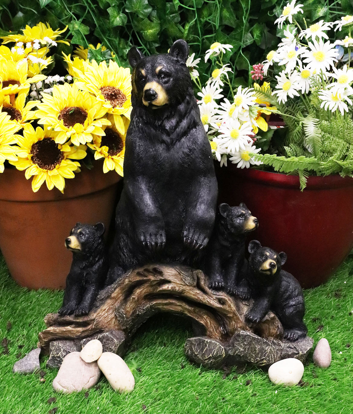 Ebros Large Rustic Forest Protective Mother Black Bear With 3 Bear Cubs Statue - Ebros Gift
