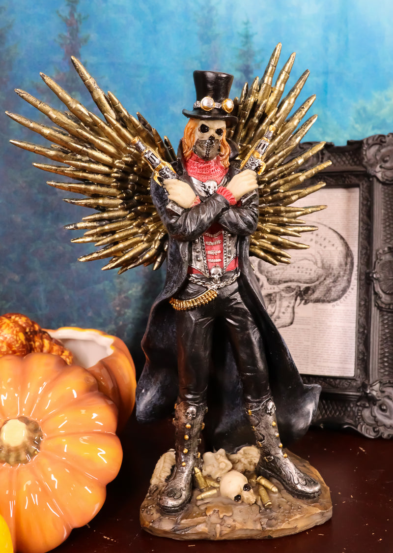 Steampunk Western Gunslinger Pistols Skeleton Death Angel Bullets Wings Statue