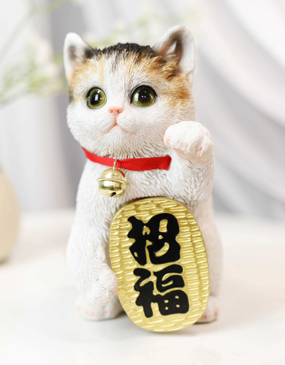 Japanese Luck And Fortune Charm Beckoning White Calico Cat Maneki Neko Figurine - Ebros Gift