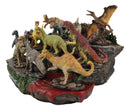 12 Miniature Prehistoric Dinosaurs With Volcanic Mountain Display Figurine Set