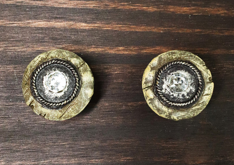 Set Of 6 Western Rustic Faux Wood Rhinestone Crystal Cabinet Door Pull Knobs
