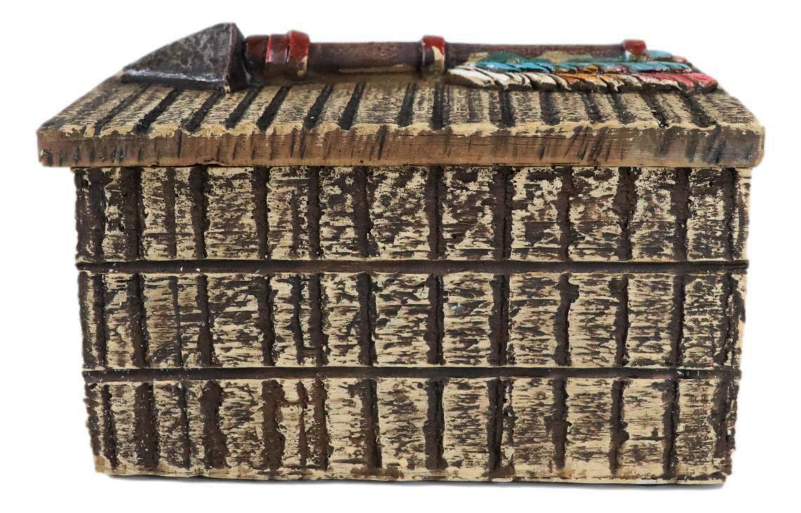 Southwestern Indian Turquoise Arrow Feather Faux Wooden Decorative Jewelry Box