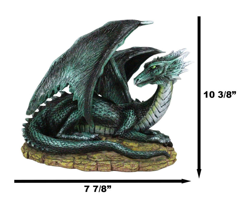 Legendary Horned Dark Green Scaled Dragon At Rest Figurine Dungeons Dragons