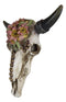 Western Bull Cow Skull With Floral Lilies & Golden Nailheads Wall Decor Plaque