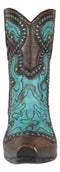 Turquoise Floral Scroll Pattern Fleur De Lis Cowboy Boot Vase Planter Figurine