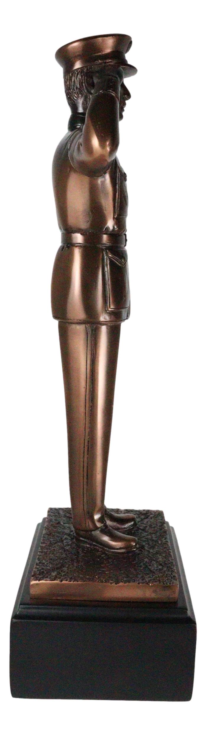 Solemn Salute Military Soldier in Full Dress Parade Uniform Figurine With Base