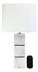 27"H Contemporary Elegant 3 White Marble Cubes Gold Trim Table Lamp Fabric Shade