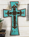 Rustic Southwestern Tuscany French Fleur De Lis Antiqued Turquoise Wall Cross