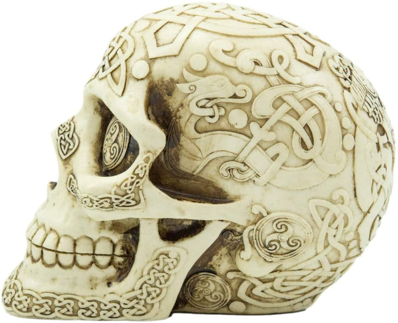 Ebros Celtic Triskelion Knotwork Dragon Tattoo Warrior Skull Statue 5.5" Long