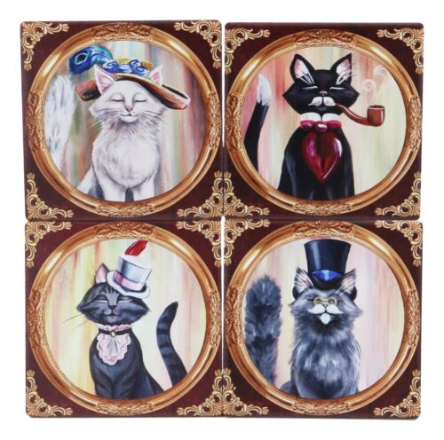 Aristocrat Fancy Cats Coasters For Drinks Set of 4 Ceramic Tiles With Cork Back
