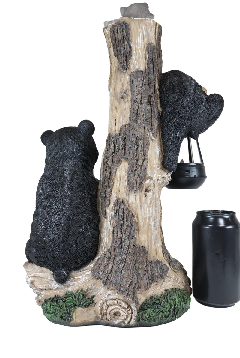 Ebros Forest Black Bear Mama And Cub With Raccoon Welcome Sign Solar LED Light Statue