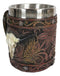 Rustic Western Bull Skull Cow With Dreamcatcher Feathers Faux Tooled Leather Mug