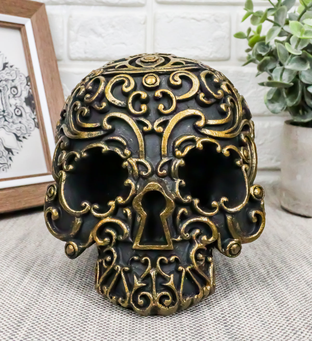 Ebros Royal Persian Black and Gold Keyhole Skull Statue 6" Long Skeleton Decor - Ebros Gift