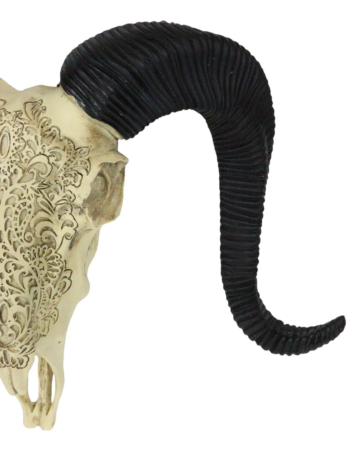 Tribal Floral Vines Tooled Filigree Corsican Ram Cow Skull Wall Decor Plaque 11"