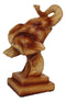 Small Safari Wildlife Elephant Bust With Trunk Up Faux Wood Carving Figurine