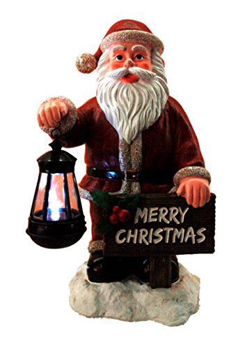 Ebros Jolly Seasons Merry Christmas Santa Claus Holding Greeting Sign Decorative Statue With Solar LED Light Lantern Lamp 16.5"H As Home Patio Welcome Entrance Decor Guest Greeter Figurine - Ebros Gift