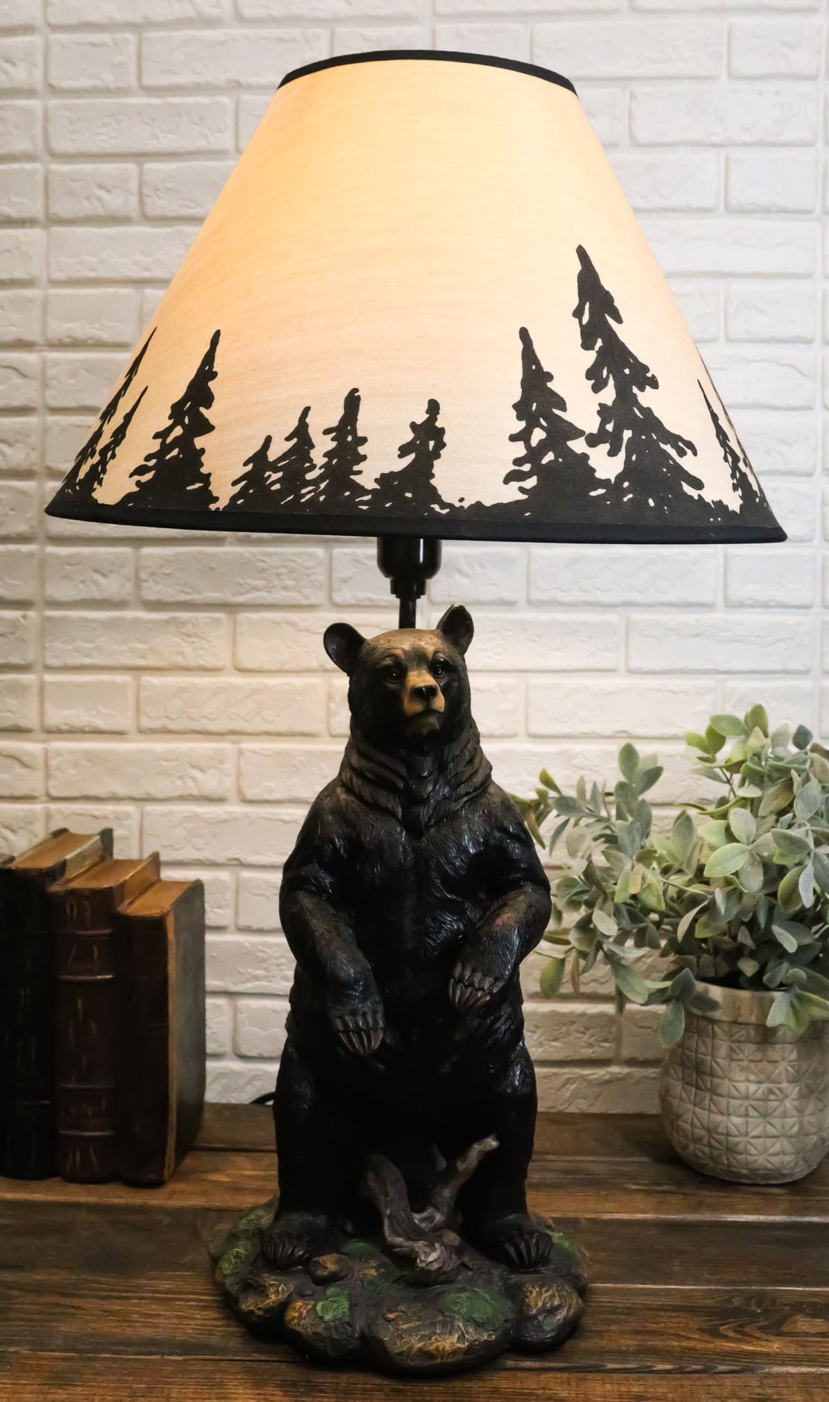 Large Standing Black Bear Surveyor Arkadius Desktop Table Lamp Decor Figurine - Ebros Gift
