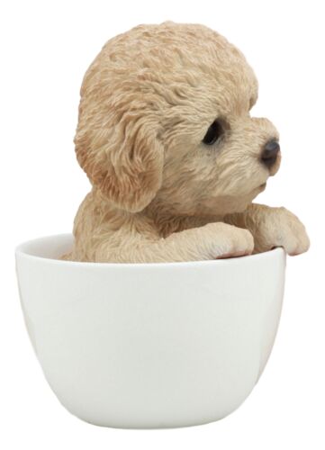 Ebros Realistic Brown Poodle Puppy Teacup Statue Pet Pal Dog Figurine With Glass Eyes