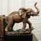 Ebros Large African Long Tusked Elephant Marching W/ Trunk Raised Statue W/ Base