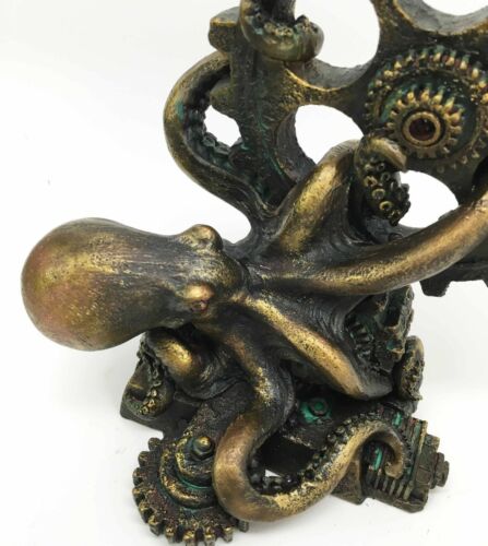 Giant Deep Sea Octopus Kraken Hauling Sunken Ship Gears Paperweight Figurine