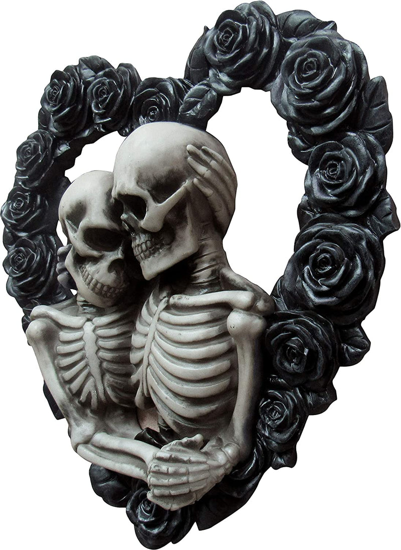 Ebros Our Love is Eternal Skeleton Lovers on Black Rose Wreath Wall Sculpture
