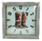 Rustic Western Vintage Cowboy Double Boots Galvanized Metal Wall Clock 14"x14"
