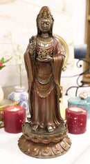 Ebros Foshan Nanhai Kuan Yin Standing On Lotus Bodhisattva Goddess Statue 15" H - Ebros Gift