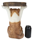 Adorable Mutt Dog Puppy Pooch Holding Faux Wood Slice Table Stand Figurine