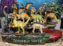 12 Miniature Prehistoric Dinosaurs With Volcanic Mountain Display Figurine Set