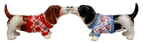 Ebros French Basset Hounds Magnetic Ceramic Salt Pepper Shakers Collectible Set