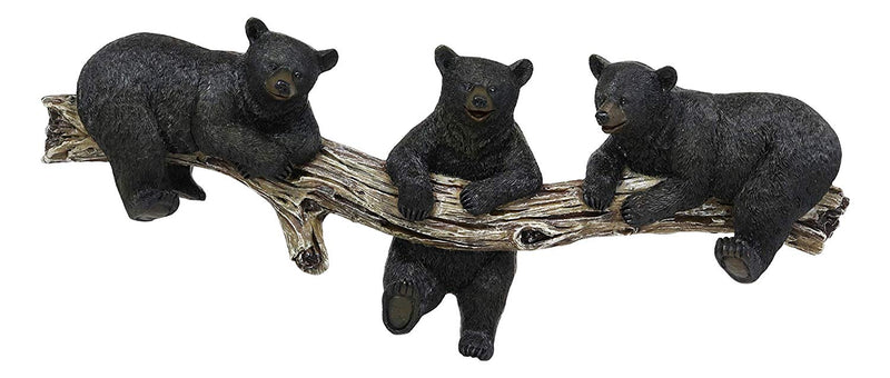 Ebros Large Whimsical Rustic Black Bear Family Hanging On Tree Log Branch 3 Foot Pegs Wall Hooks 17.75" Long Hanger Forest Jungle Bears Wall Mount Coat Hat Keys Hook Decor Hanging Sculpture Plaque