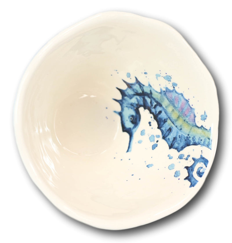 Nautical Blue And White Seahorse Cereal Small Rice Soup Ceramic Bowls Pack Of 2