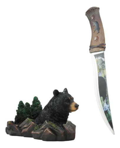 Black Bear In Mountain Forest Landscape Statue With Large Letter Opener Dagger