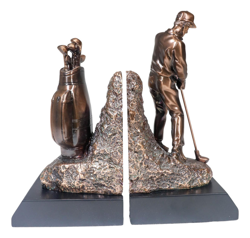 Ebros Professional Golfer And Golf Caddy Bag Bookends Set Statue 8.75"Tall
