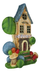 Fairy Garden LED Light Up Cottage House With Colorful Yarn Wool Welcome Sign