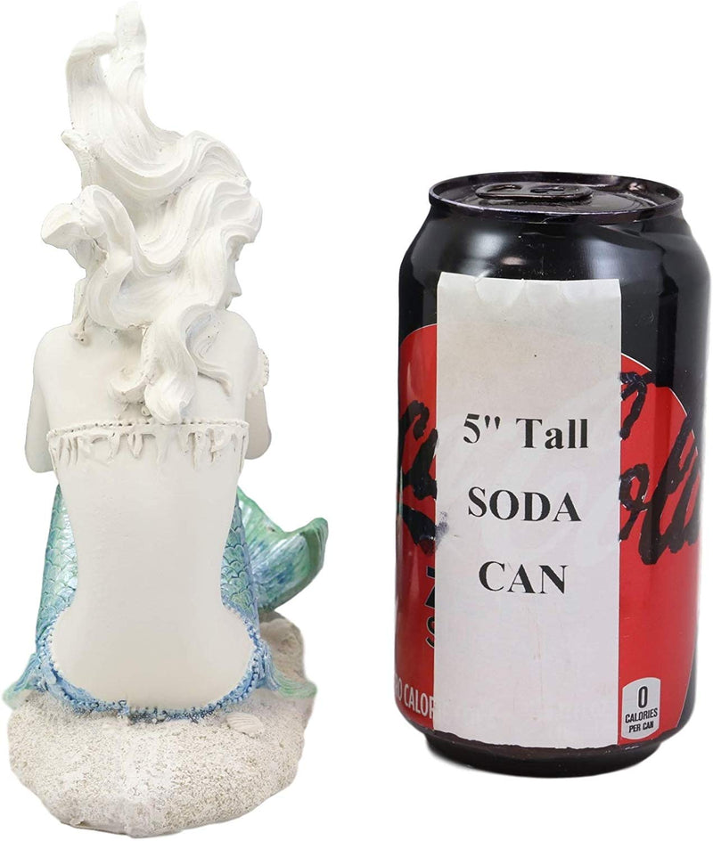Ebros Gift Nautical Capiz Blue Tailed Siren Mermaid with Seashell and Starfish Statue Ocean Aquamarine Princess Coastal Beach Under The Sea Decorative Accent (Sitting On Seabed)