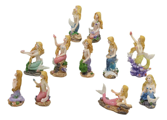 Colorful Nautical Ocean Coral Reef Siren Mermaids Miniature Figurine Set of 12