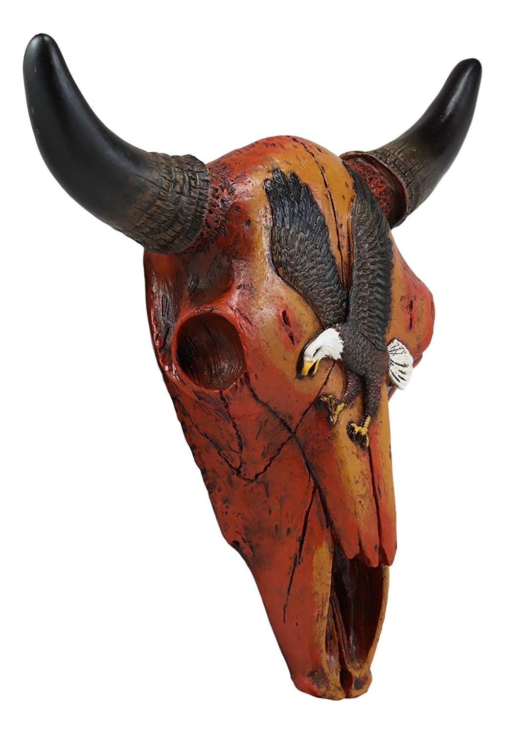 Ebros 10.5" Wide Western Southwest Steer Bison Buffalo Bull Cow Horned Skull Head with Swooping Eagle Design Wall Mount Decor - Ebros Gift
