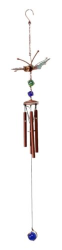 Ebros Gift Stained Glass Flitting Butterfly Copper Metal Wind Chime 28"Long Resonant Outdoor Patio Garden Decor Accessory