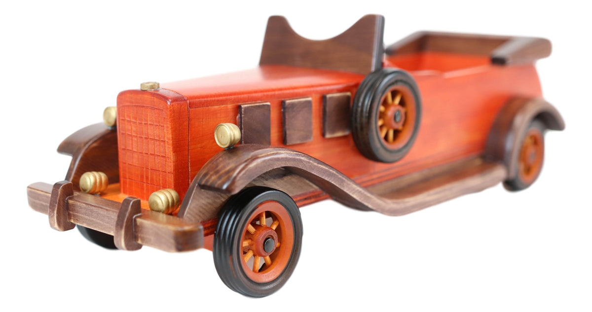 Hand Made Wood Retro Antique Style Orange Convertible Car Wine Holder Figurine