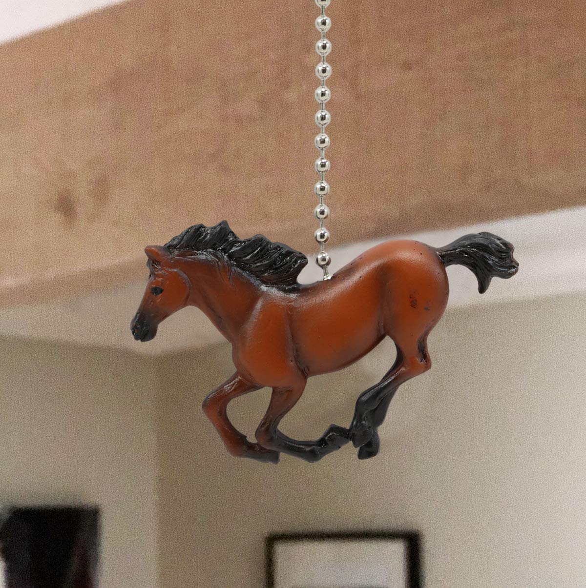 Ceiling Fan Metal Pull Chain with Galloping Horse Knob Handle 3.25"(Set of 3) - Ebros Gift