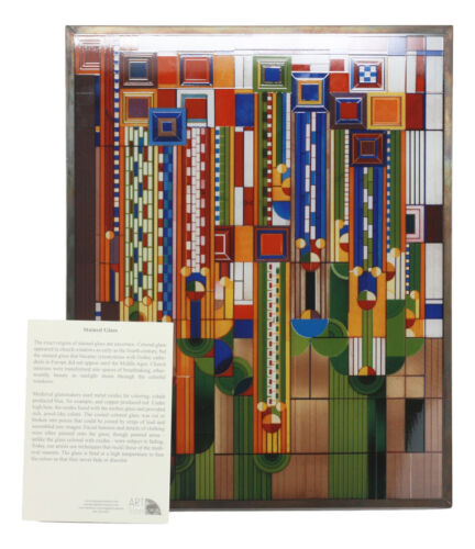 Frank Lloyd Wright Metal Framed Saguaro Cactus Flowers Stained Glass Wall Decor