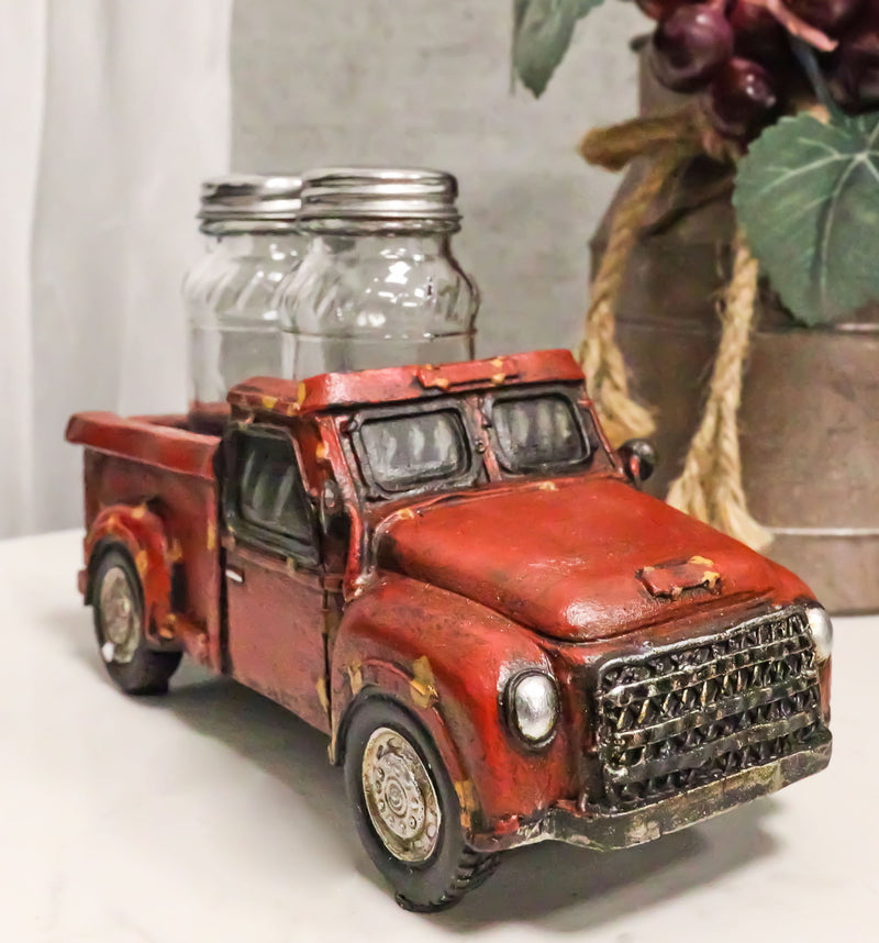 Old Fashioned Nostalgic Red Pickup Truck Holder For Glass Salt Pepper Shakers